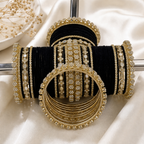 Black Velvet Gold-Tone Bridal Bangles Set