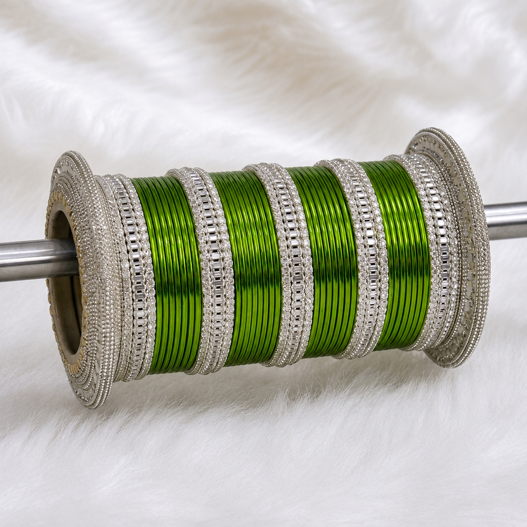 Green Metal Bangles Set with Kangan