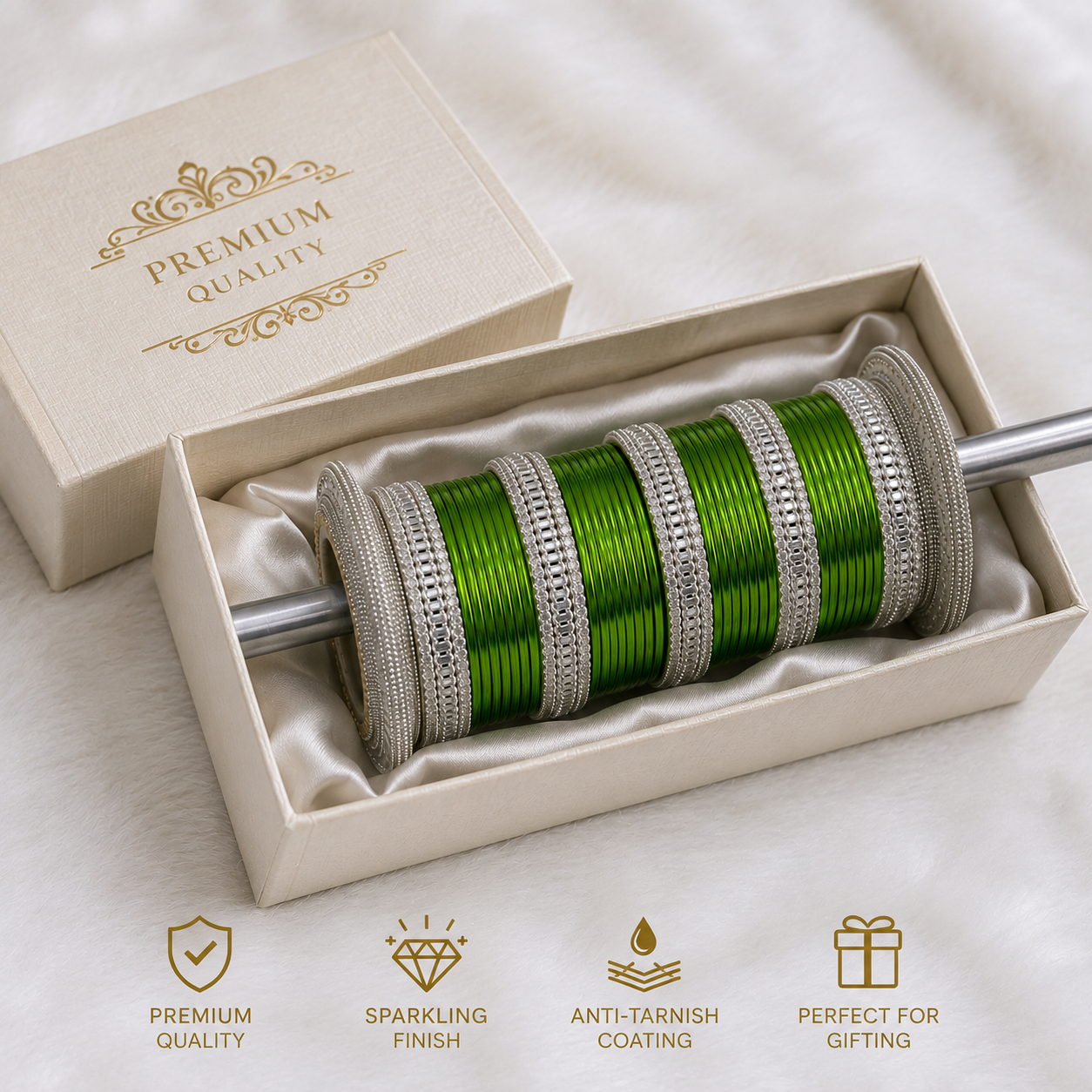 Green Metal Bangles Set with Kangan