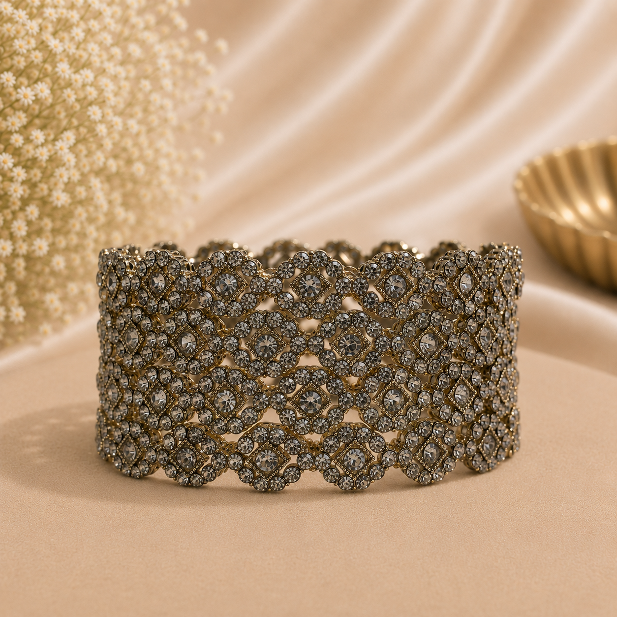 Metal Stone Bangle Kada (4 Pieces)