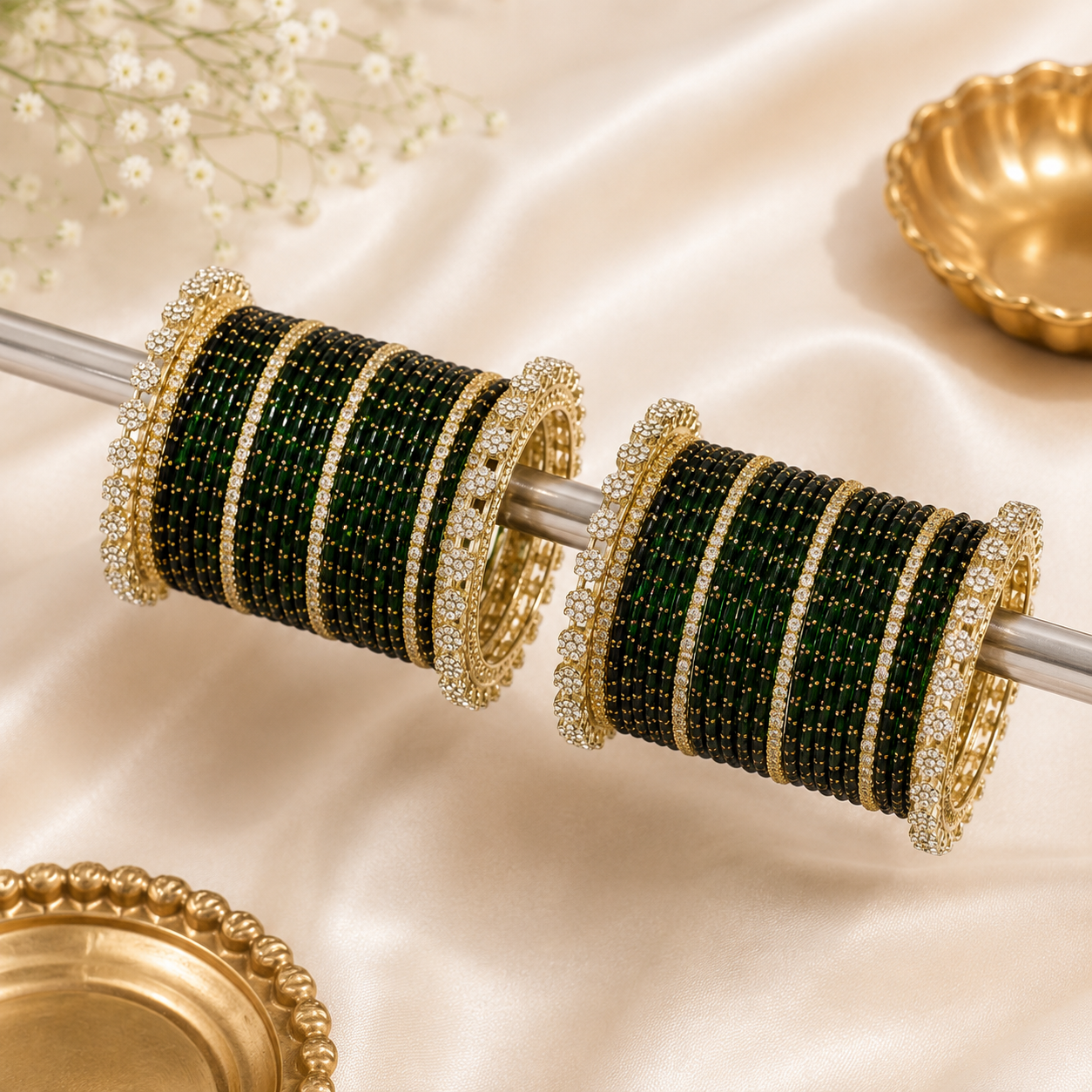 Emerald Green Glass Bangles Set – 36 Pieces