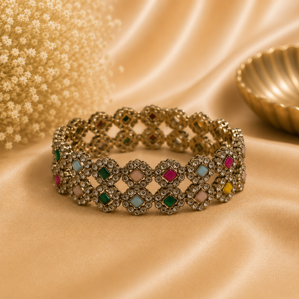 Metal Stone Bangle Kada (4 Pieces)