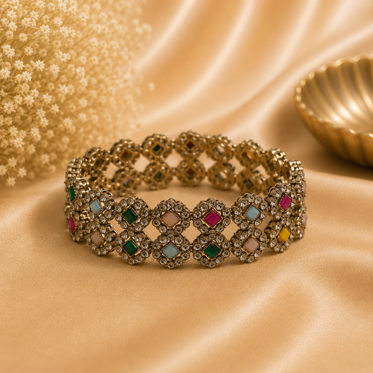 Metal Stone Bangle Kada (4 Pieces)