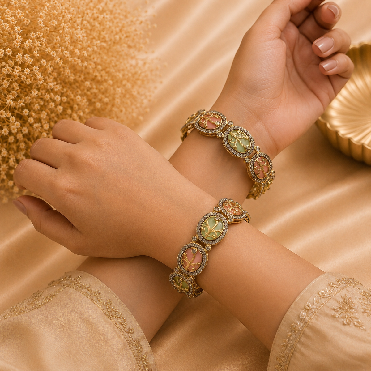 Premium Floral Metal Kada Bangle ( 2 PCS )