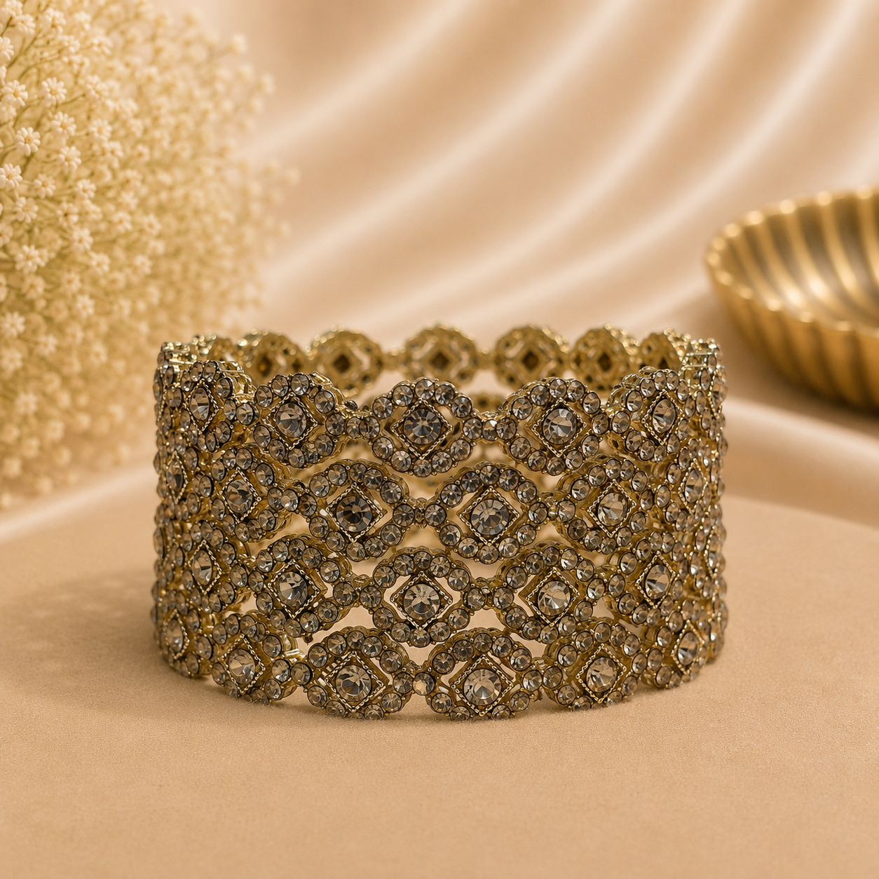 Metal Stone Bangle Kada (4 Pieces)
