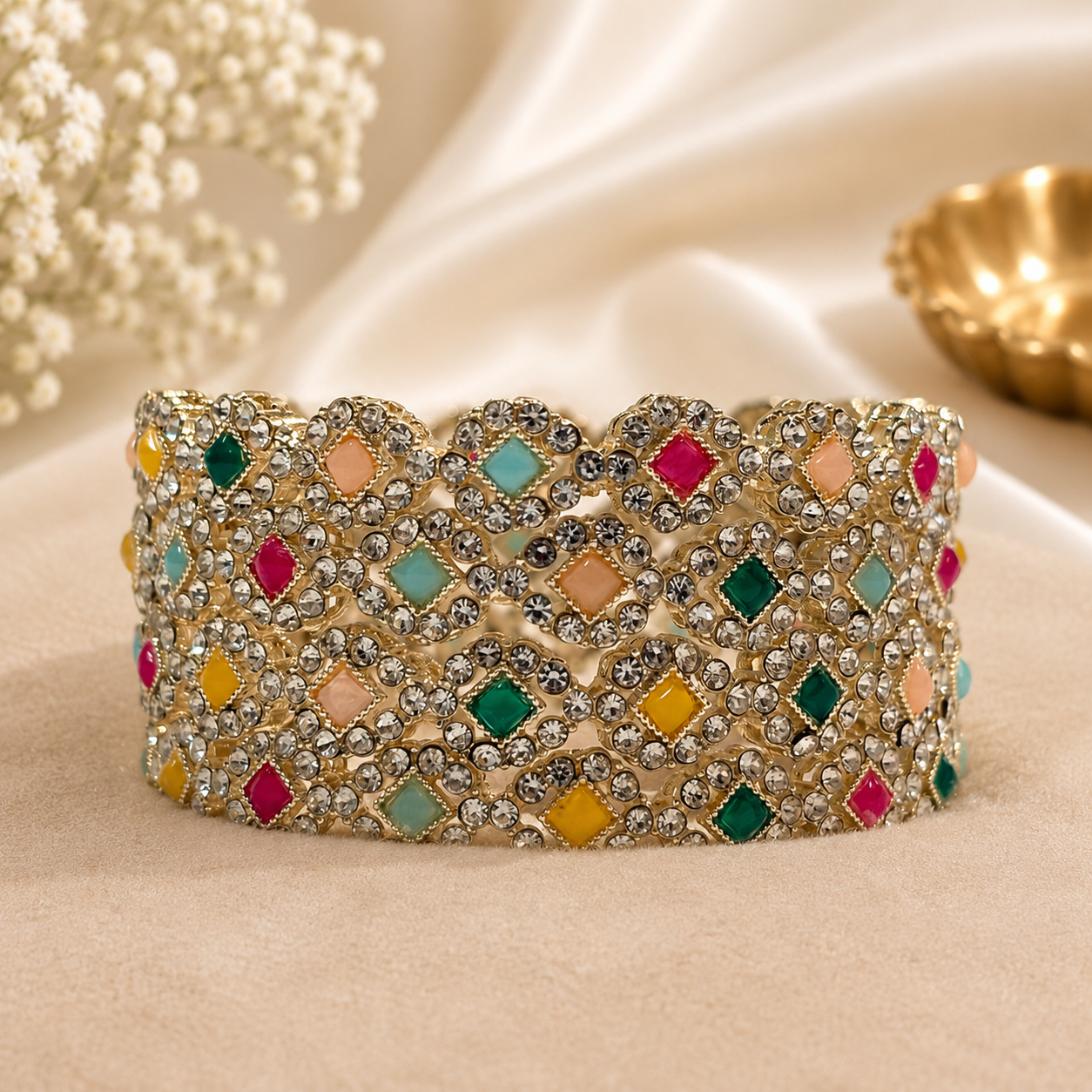Metal Stone Bangle Kada (4 Pieces)