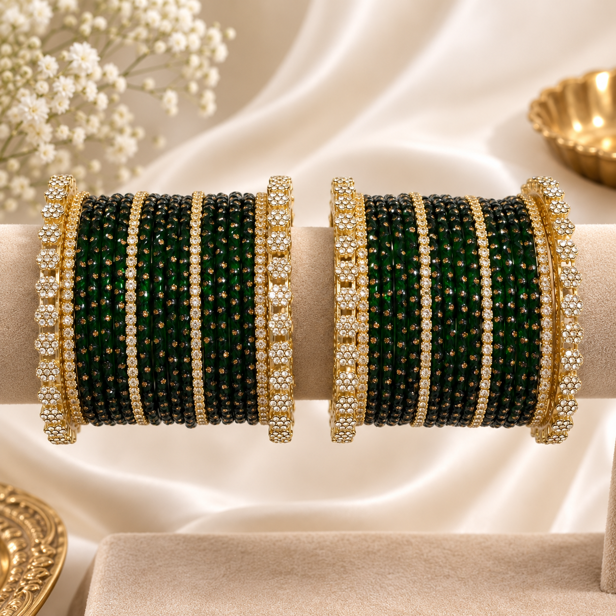 Emerald Green Glass Bangles Set – 36 Pieces