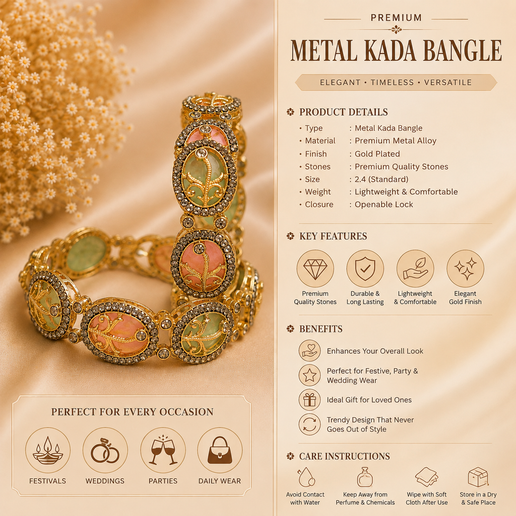 Premium Floral Metal Kada Bangle ( 2 PCS )
