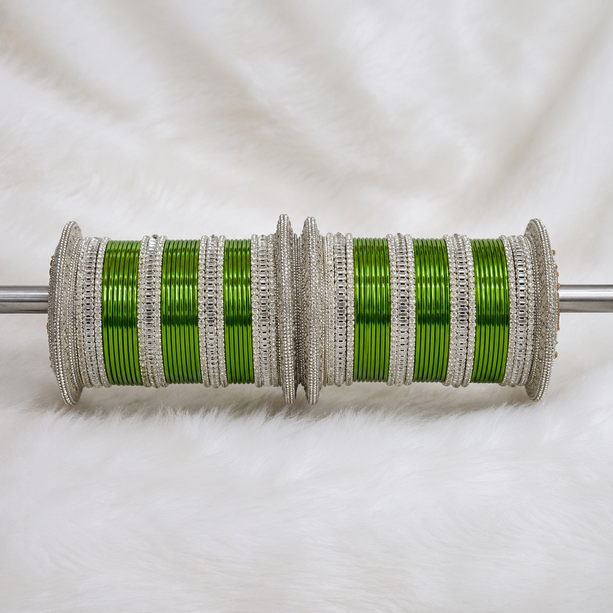 Green Metal Bangles Set with Kangan