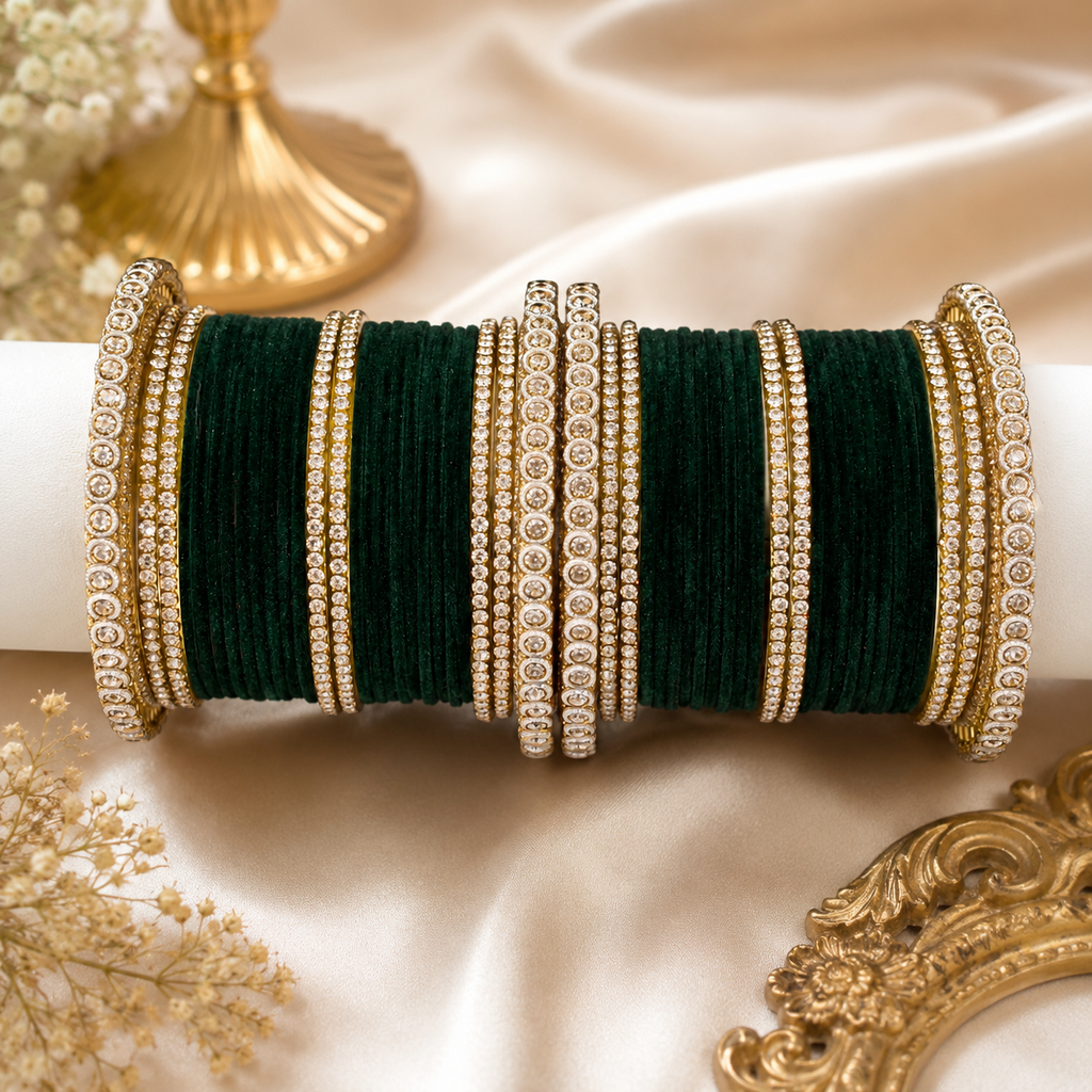 Premium Glass & Velvet Bangle Set