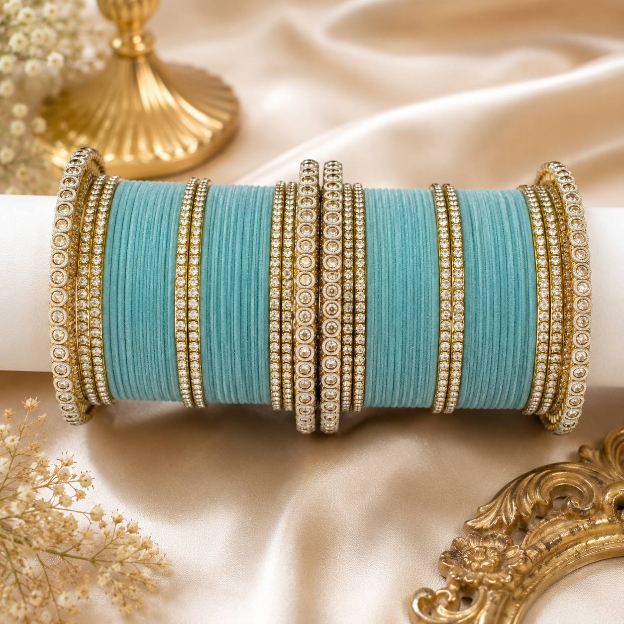 Premium Glass & Velvet Bangle Set