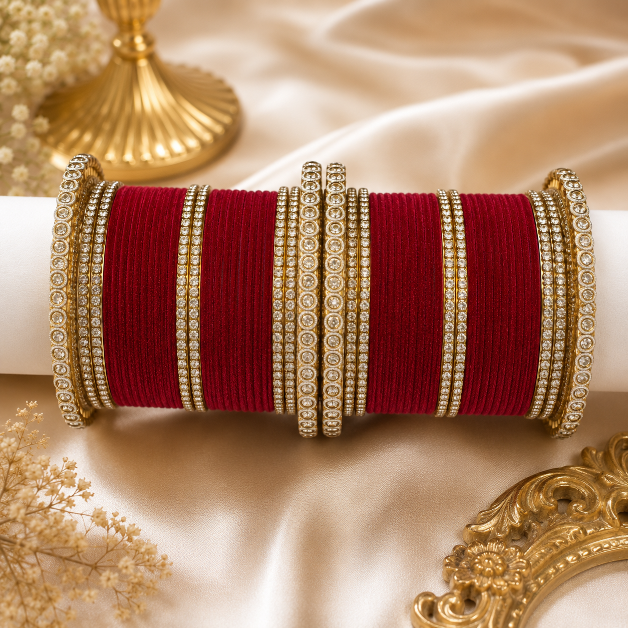 Premium Glass & Velvet Bangle Set