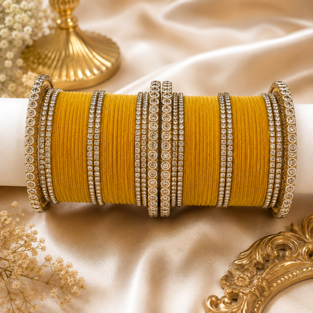 Premium Glass & Velvet Bangle Set