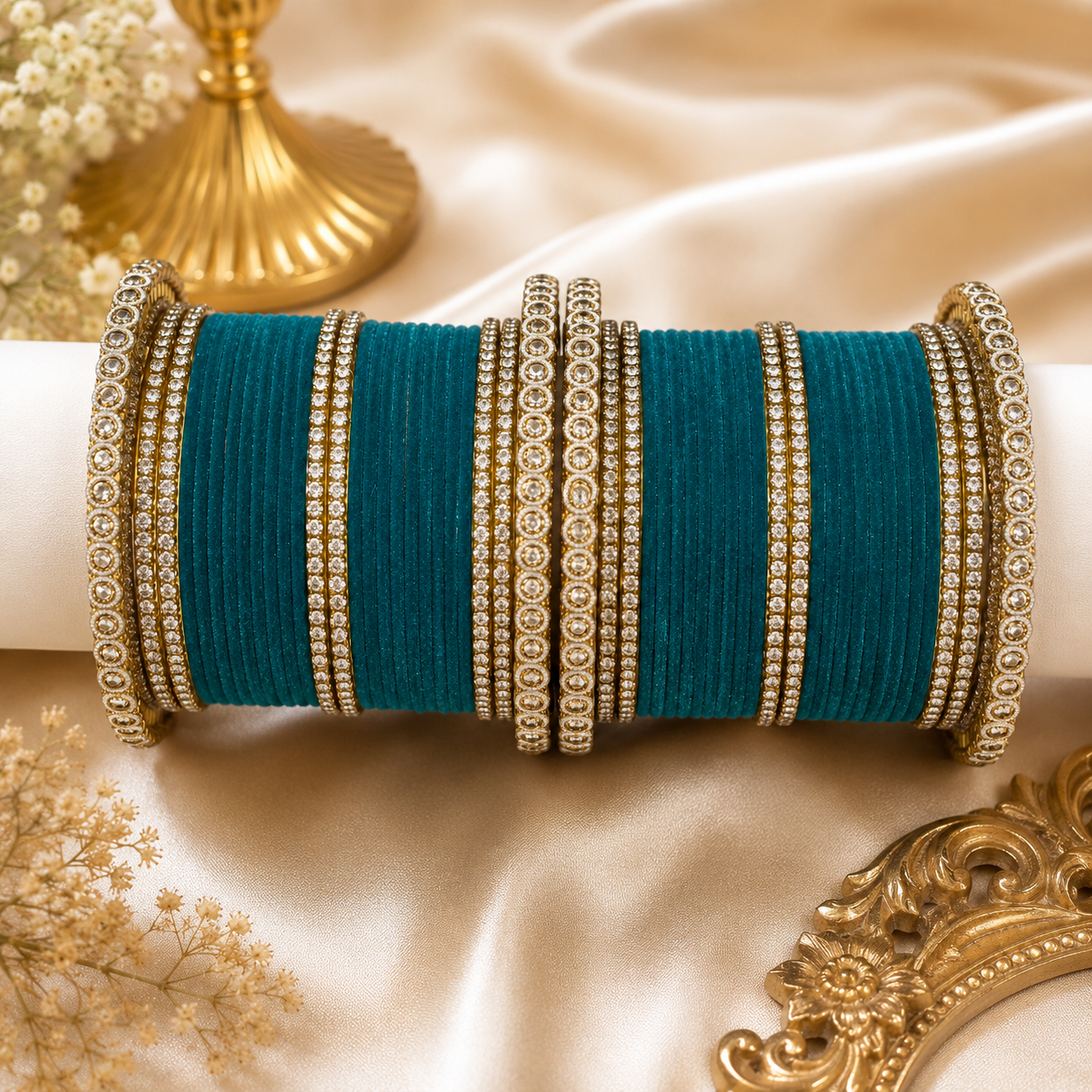 Premium Glass & Velvet Bangle Set