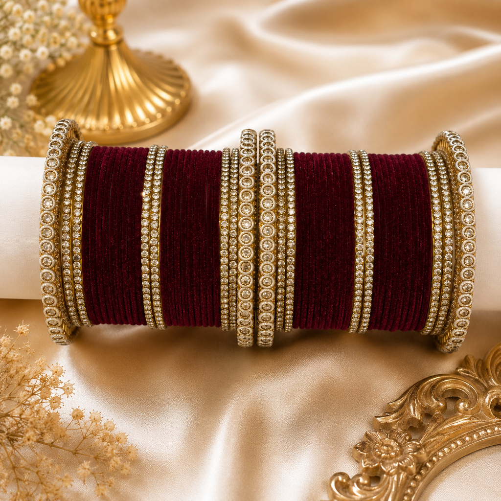Premium Glass & Velvet Bangle Set