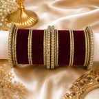 Premium Glass & Velvet Bangle Set
